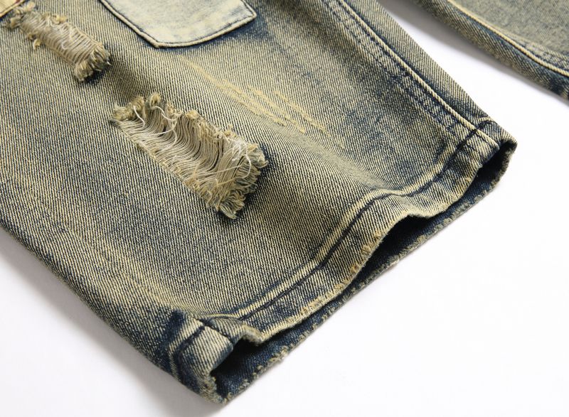 Herrenbekleidung Zerrissene Patch-Jeansshorts Retro-Jeans_voghion.com
