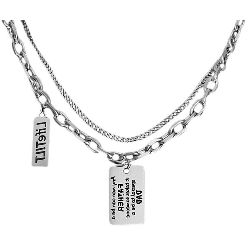 Collana per uomo, stile hip-hop europeo e americano, alla moda, a doppio strato, con ciondolo a forma di lettera di nicchia, marchio militare, colletto esagerato._voghion.com