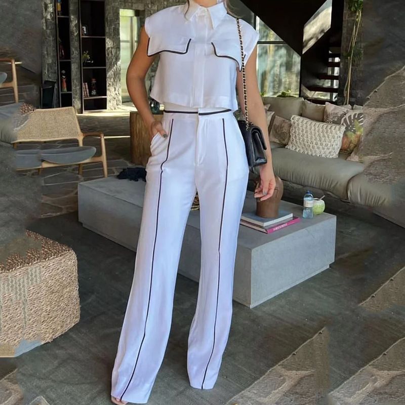 Frauen anzug sommer neue mode lässig einfarbig lose hosen zwei-stück set_voghion.com