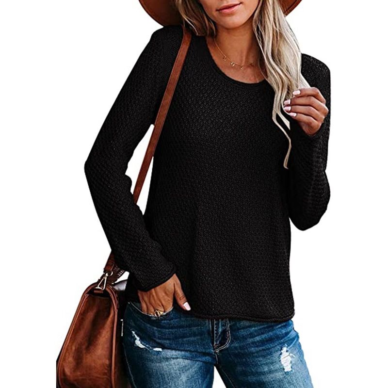 Pull femme automne et hiver col rond pull ample sans bretelles tricoté pull_voghion.com
