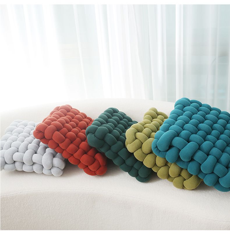 Cuscino quadrato lavorato a maglia minimalista giapponese - Cuscino in lana dai toni neutri per schienale del divano, sedia da pranzo e seduta da meditazione_voghion.com