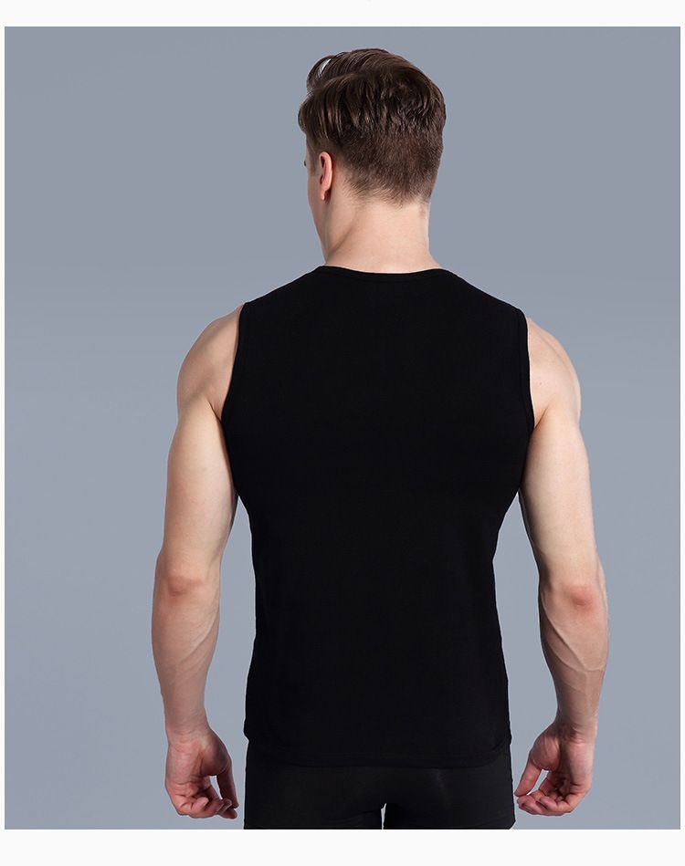 Ropa interior de verano para hombre, camiseta sin mangas deportiva ajustada transpirable con hombros anchos y cuello redondo, color sólido_voghion.com