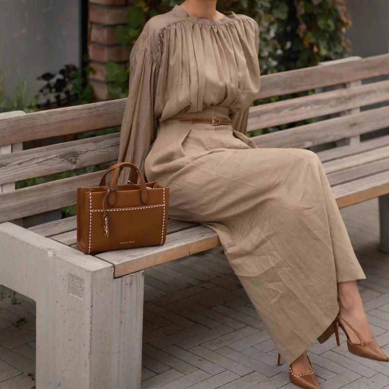 Elegant Long Sleeve Blouse With High-Slit Midi Skirt Set - Breathable Chiffon & Stretchable Fabric For Office & Casual Wear (S-XXL, Beige)_voghion.com