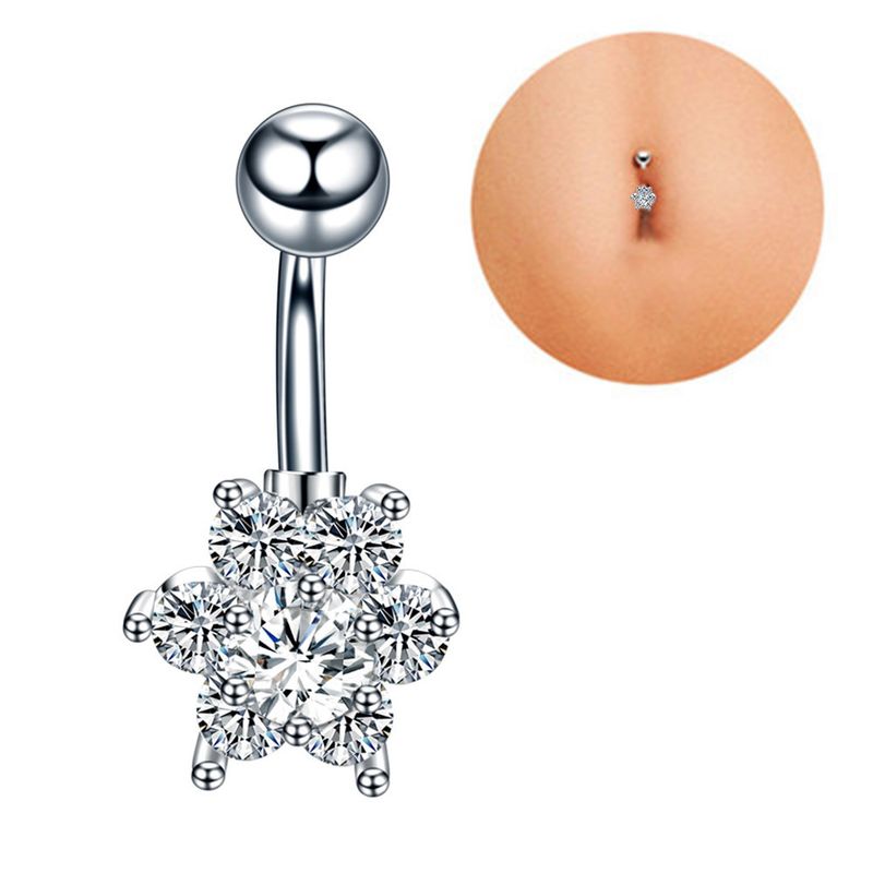 Nuovo anello dritto in acciaio inossidabile tempestato di diamanti, fiore di zircone, accessorio per piercing all'ombelico_voghion.com