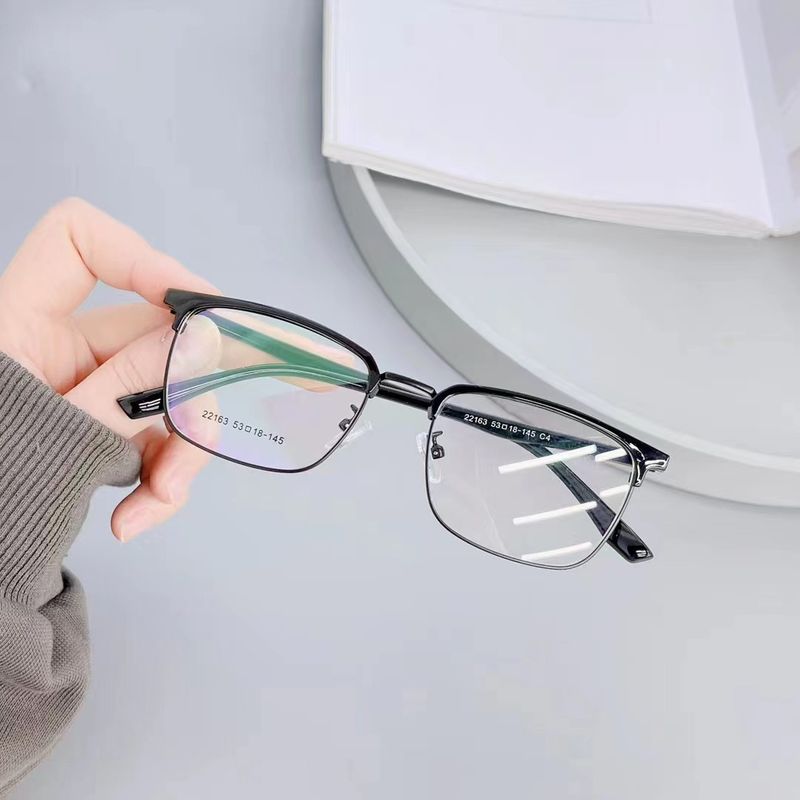 New Men's Business Style Eyebrow Metal Half Anti Blue Light Flat Artistic Square Myopia Lens Frame_voghion.com