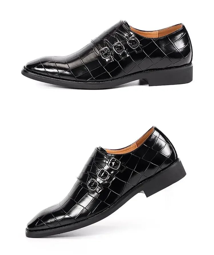 Cost performance Men's Casual Business Leather Shoes Mens Buckle Square Toe Dress Office Flats Men Fashion Wedding Party Oxfords EU Size_voghion.com