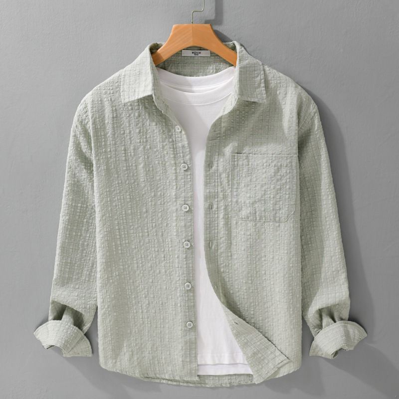 Camicia a maniche lunghe da uomo primaverile semplice e versatile, ampia, comoda, traspirante, fresca, sottile e casual._voghion.com