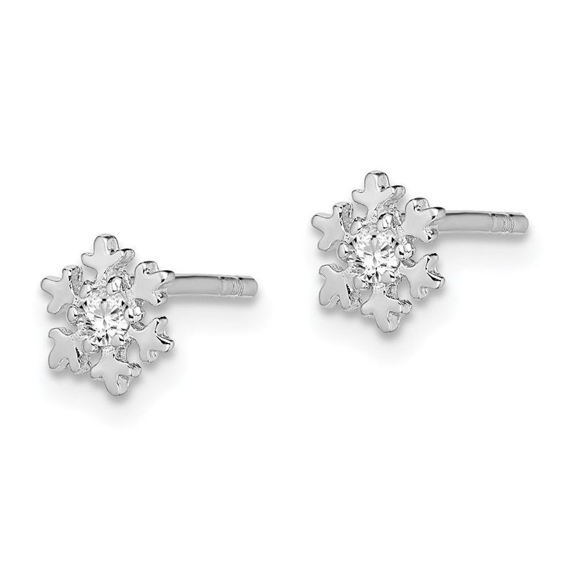 Sterling Silver Rhodium-plated CZ Snowflake Post Earrings_voghion.com