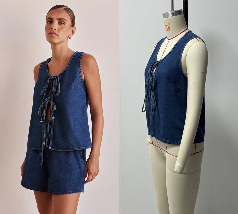 Women's Clothing Summer Fashion Casual Sleeveless Lace Up High Waist Women's Vest Denim Suit Shorts Women_voghion.com
