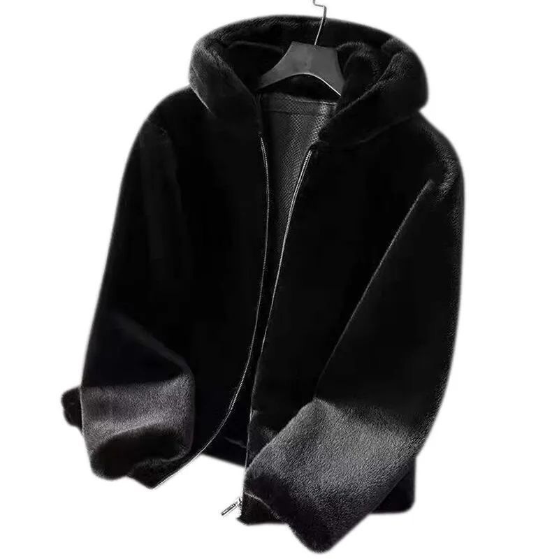 Cappotto in pelliccia di visone di alta qualità da uomo - Giacca in montone con cappuccio spesso per inverni estremi e attività all'aperto di lusso (opzioni con collo alto/cappuccio/revers)_voghion.com