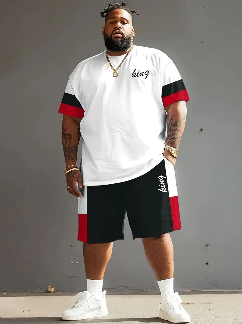 Herrenbekleidung Übergröße Sommer T-Shirt Shorts Anzug Muster Farbwechsel 3D Digitaldruck Lässiger Strandhosenanzug_voghion.com