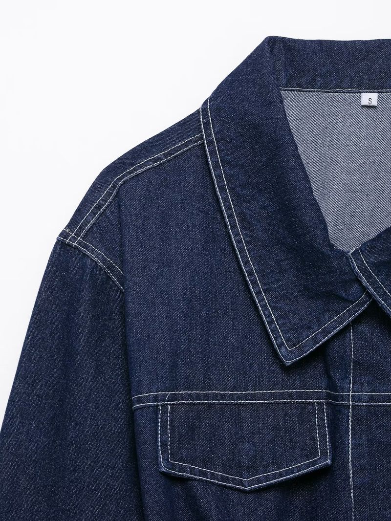 Abbigliamento da donna, cintura, giacca con risvolto, pantaloni a gamba larga in denim_voghion.com