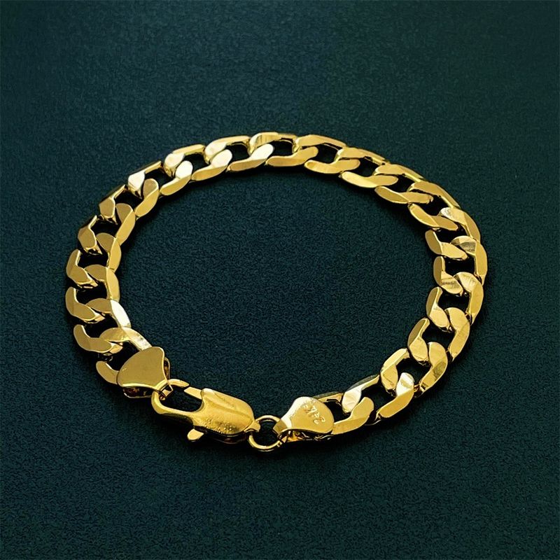 Bracciale placcato oro 8 mm catena cubana laterale dritta_voghion.com