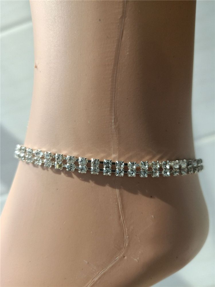 Brățară nouă cu diamante, două rânduri de diamante, lanț simplu cu diamant flash, bijuterii mici cu diamante pentru picior_voghion.com