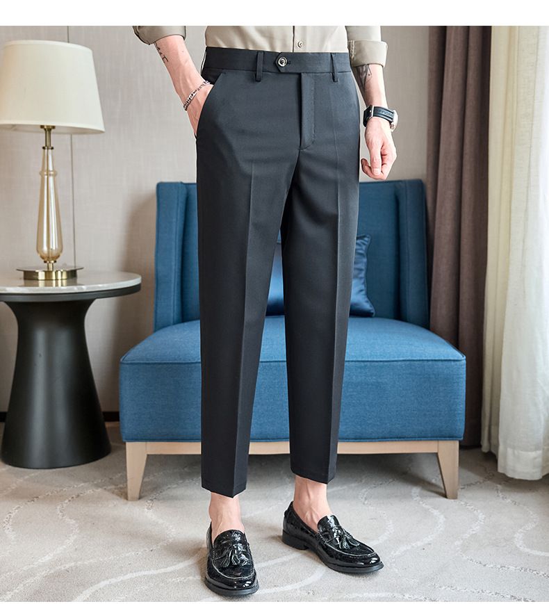 Summer new casual Korean version of youth simple nine-point slim-fitting small straight men's pants_voghion.com
