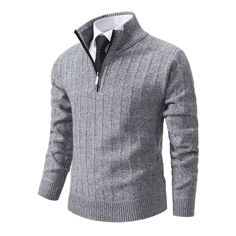 Efterår vinter ny herre pullover med halv lynlås strikket med tyk fløjl og varm bundlinjetrøje_voghion.com