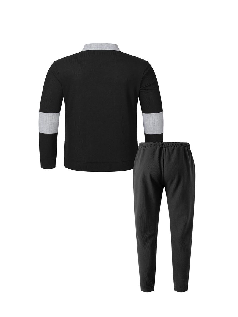 Men's Clothing Men's Waffle Knit Long Sleeve T-Shirt & Pants Lounge Set – Stylish Two-Piece Outfit In Black, Grey, Khaki, Dark Green, Wine Red_voghion.com