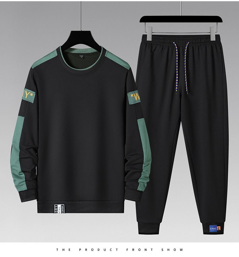 Herrenbekleidung Herren-Freizeitsportanzug, langärmelige Hose, zweiteiliger Anzug, Nähte in Kontrastfarbe, Herren-Sweatshirt, Rundhals-T-Shirt_voghion.com