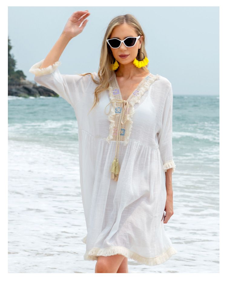 Protezione solare estiva da spiaggia per donna, abito ampio e attillato in taglie forti_voghion.com