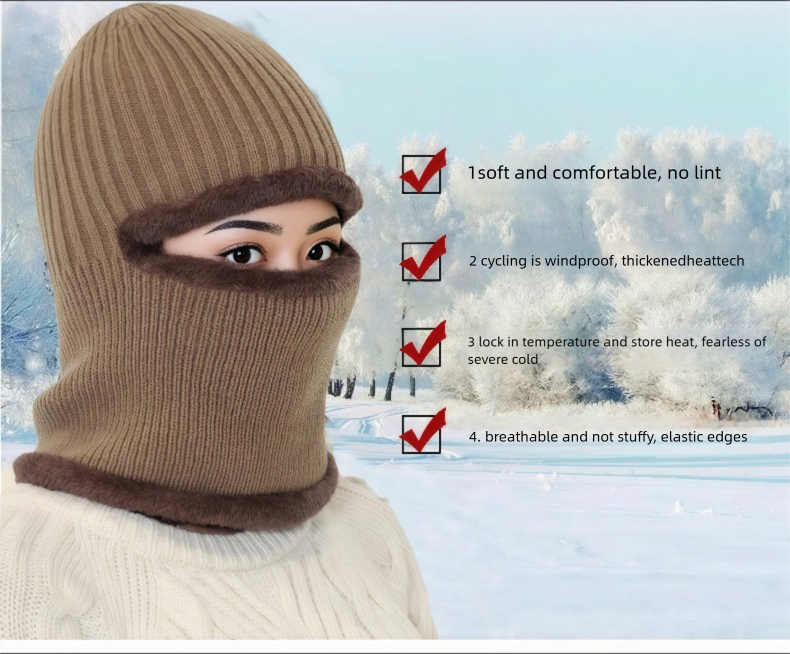 Sciarpa con cappuccio monopezzo per ciclismo autunno inverno all'aperto antivento protezione dal freddo paraorecchie pile spesso caldo cappello lavorato a maglia_voghion.com