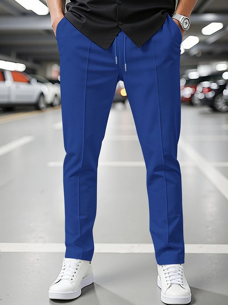 Men's Waffle-Knit Casual Pants -Straight Leg Lounge Pants With Drawstring (White/Grey/Black/Blue/Khaki) - Spring & Fall Essential S-XXXL_voghion.com
