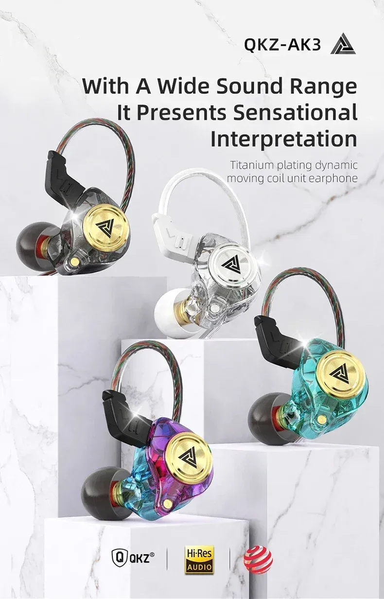 AK3 FiLe Wired Earphone With Microphone HiFi Music Monitor Bass Headphones Noise Cancelling Headset For Sport Gaming Earbuds_voghion.com
