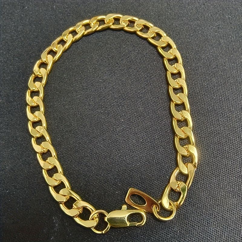 Hot Selling Stainless Steel Golden Men's Cuban Chain Necklace Bracelet 2-piece Set | Hip-hop,Rapper_voghion.com