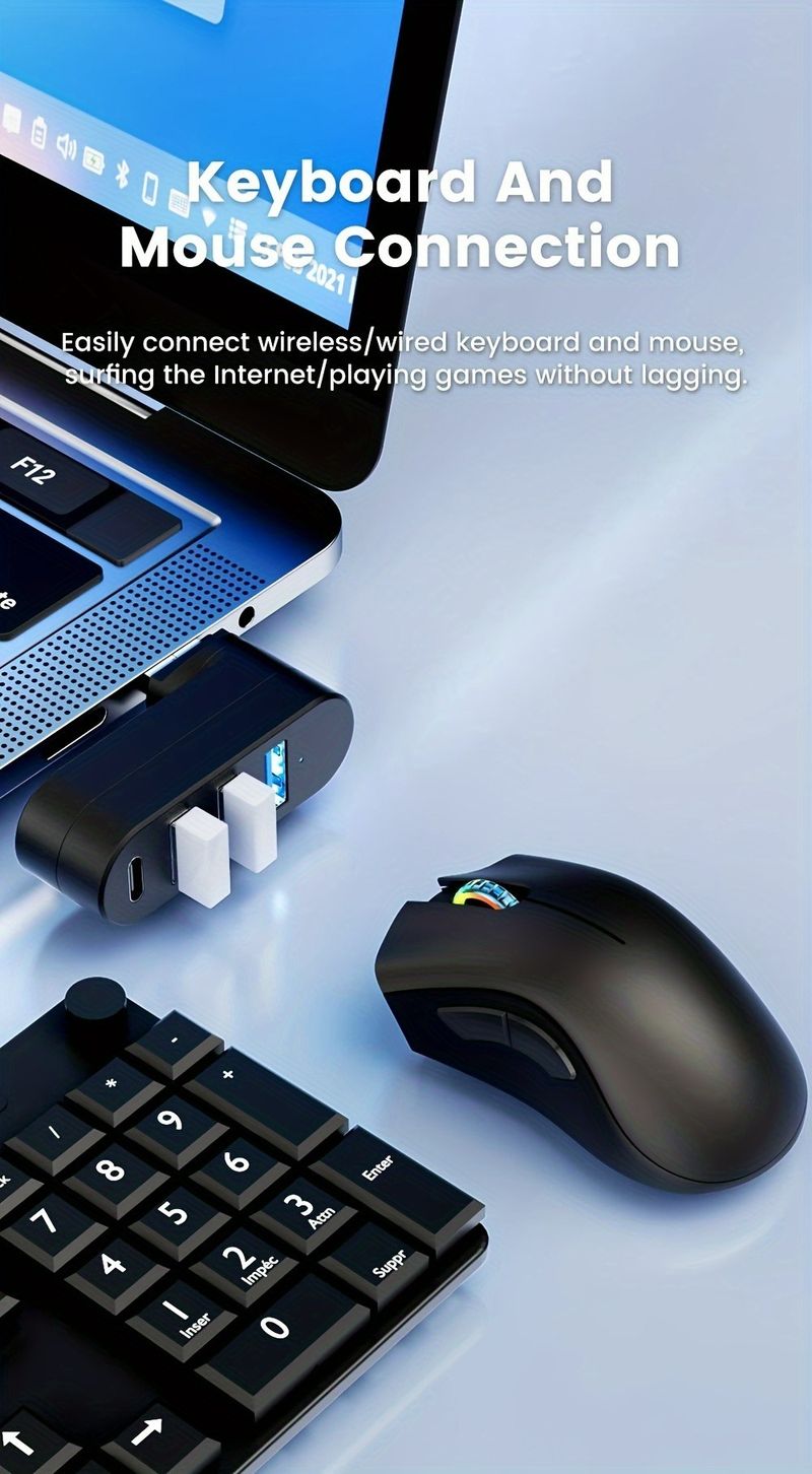 4 IN 1 180 Degree Rotation Port Multi Type-C Splitter Power Adapter Multiple Expander 2.0 USB 3.0 Hub For PC_voghion.com