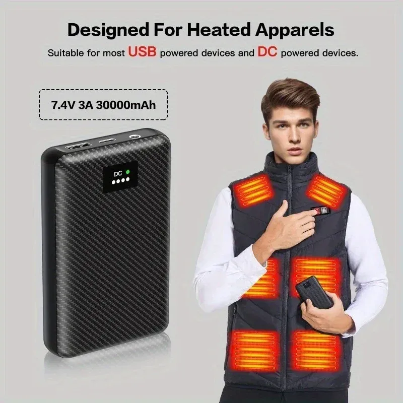 30000mAh Tragbare Powerbank Mobile Versorgung Für Weste Jacke Handschuhe Elektrische Heizung Ausrüstung DC Power Bank_voghion.com
