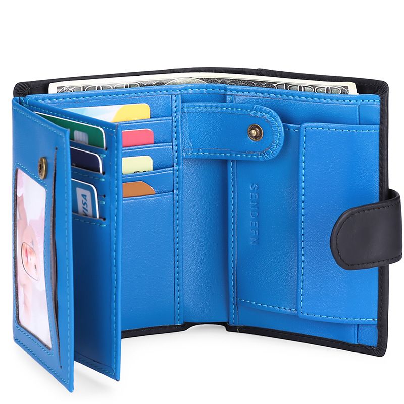 Men Short RFID Anti-Theft Genuine Leather Wallet Wind Color Block Coin Purse Wallet Men_voghion.com