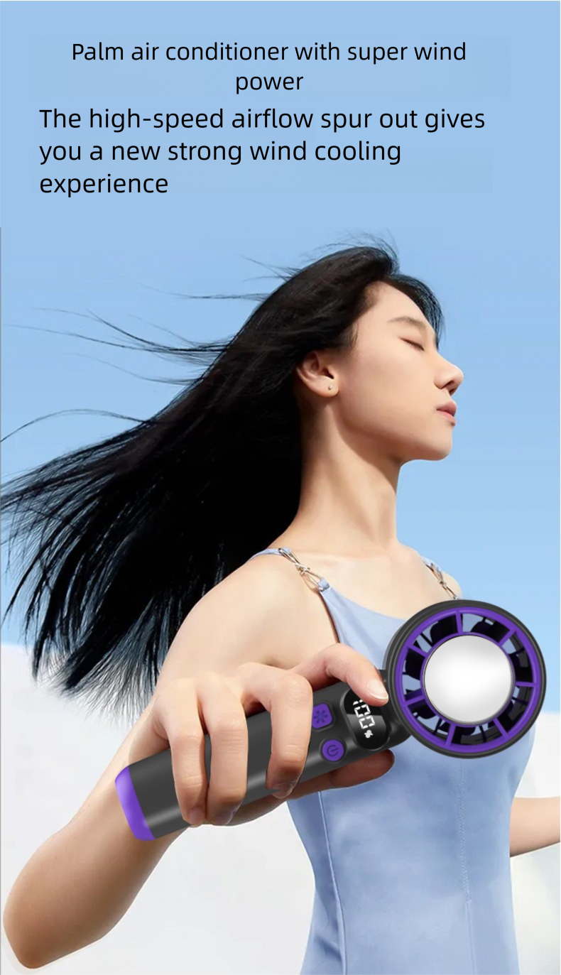 Digital Display Handheld Fan - 100-Gear Semiconductor Cooling With Stepless Speed USB_voghion.com
