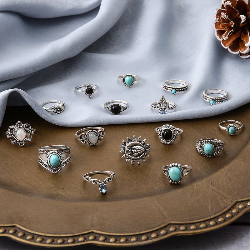 Hot selling Bohemian stijl geometrische turquoise met micro diamant inlay staartring_voghion.com