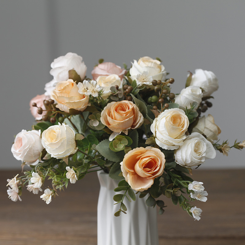 Wholesale artificial flowers 5 heads classical rose bunch wedding home decoration fake flowers road guide movable door lintel floral art_voghion.com