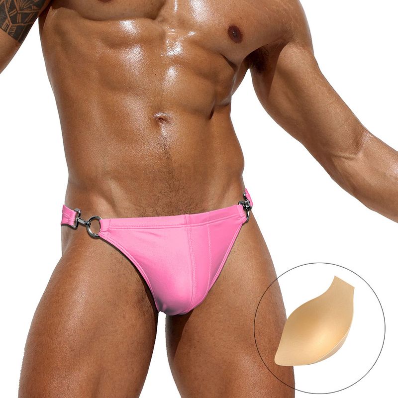 JESSBORN- Herren-Badeanzug mit beidseitiger Metallschnalle und dreieckigem Cup, Anti-Unbehagen, Badehose für heiße Quellen und Pools, Lack-Badeanzug_voghion.com