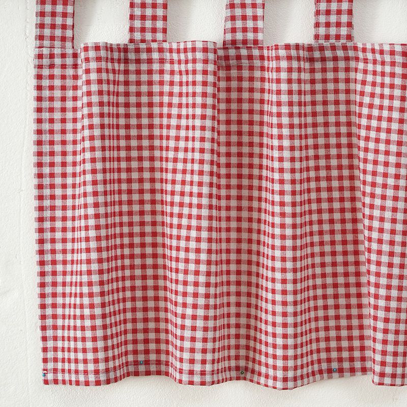 Cortinas xadrez boêmias para cozinha, quarto e cafeteria – Cortina de porta e janela de linho e algodão estilo Ins com borlas, xadrez vermelho/verde/preto_voghion.com