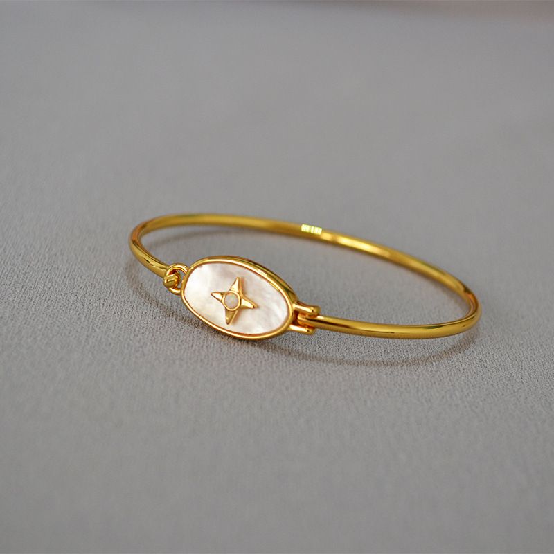 Bracciale sottile apribile placcato oro in ottone con opale intarsiato, versione coreana, semplice, alla moda, bianco e colorato, per donna_voghion.com