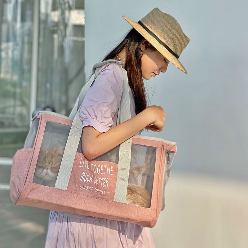 Bolsa de transporte de mano transpirable de verano para mascotas, bandolera plegable y ligera para gatos, bolsa portátil para exteriores_voghion.com