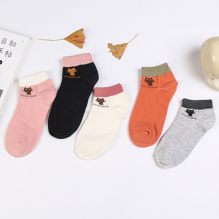 Calzini traspiranti da barca da donna in cotone color caramella, per bambini, con motivo a gatto piccolo, nuovi prodotti speciali per la primavera e l'autunno_voghion.com
