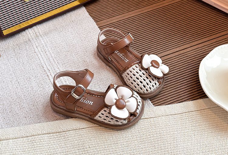 Kinderschuhe Kinder Baotou Woven Hollow Sandalen Sommer Neue Version Mädchen Blume Prinzessin Schuhe mit Rock_voghion.com