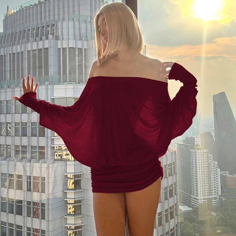 Gustyins Fashion Hot Girl Sexy Off-Shoulder Draped Bodycon Sweet Spicy Chic Pure Desire Dress_voghion.com