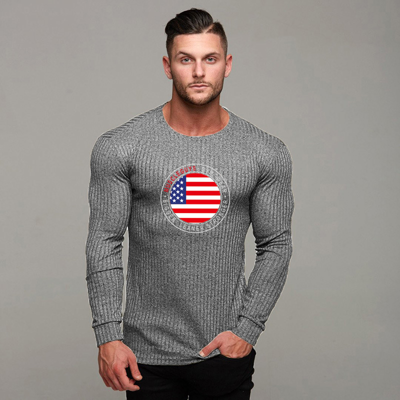 Herrenmode Slim-Fit Pullover T-Shirt Rundhalsausschnitt Top Fitness Langarmpullover_voghion.com