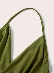 Dameskleding Effen concertjurk met draperie aan de voorkant en zonder rug, feestjurk met camisole, mouwloos, effen vest, lente- en zomerkleding_voghion.com