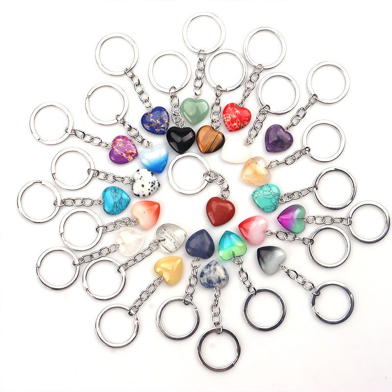 Natürlicher Kristall-Achat-Synthesestein, Liebes-Schlüsselanhänger, herzförmiger Anhänger, DIY-Geschenkbox, Schmuckzubehör_voghion.com