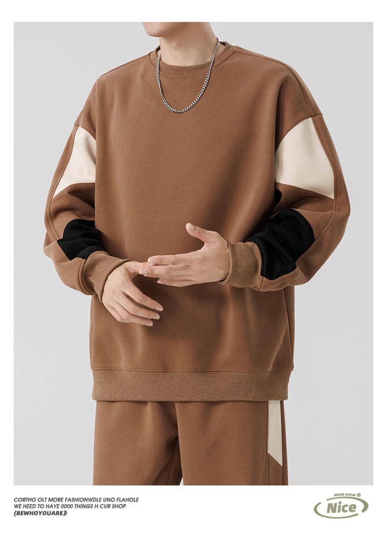 Lässiges zweiteiliges Sweatshirt-Set für Herren mit kontrastfarbenem Design, Langarm-T-Shirt und Jogginghose, trendige Streetwear für Frühling und Herbst_voghion.com