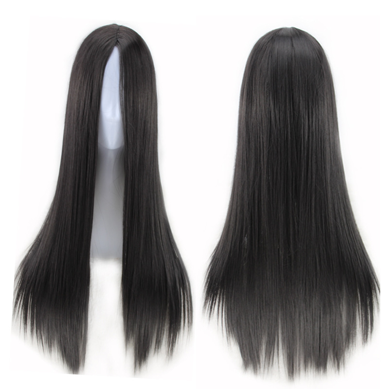 Wig with Split Bangs, Long Straight Hair Curtain, Facial Contouring, European and American Synthetic Fiber Mechanism Wig_voghion.com
