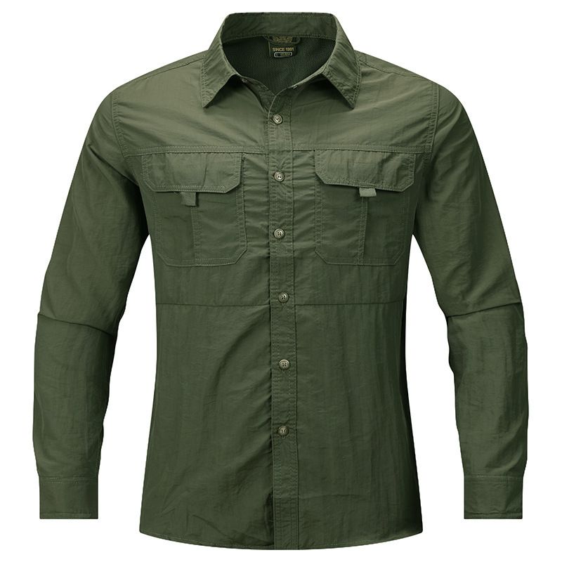 2025 Nieuwe outdoor militaire stijl lange mouwen lente zomer multi-pocket set strijkvrij dun overhemd voor mannen_voghion.com
