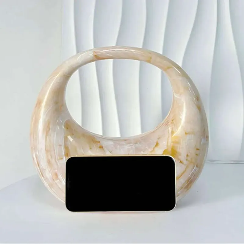 Borse firmate in marmo bianco, pochette da sera in acrilico per donna, per feste, matrimoni, borse a mano a mezzaluna con conchiglia lucida, tracolla da donna_voghion.com
