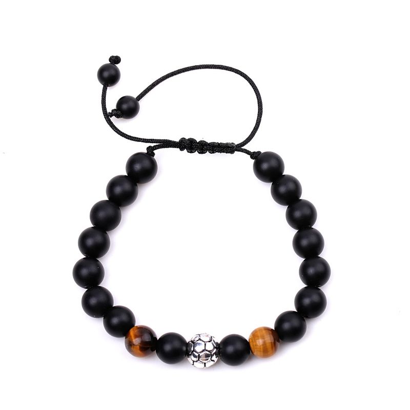 Bracelet de supporter de football – Perles rayées en agate rouge et jaspe zèbre, bijoux de sport tressés pour hommes et femmes_voghion.com