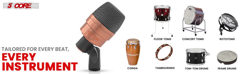 Tom Mic Wired Cardioid Bass Drum Microphone Kit High SPL Instrument Microfono w XLR Connection- 5 Core Tom XP COPPEREX_voghion.com