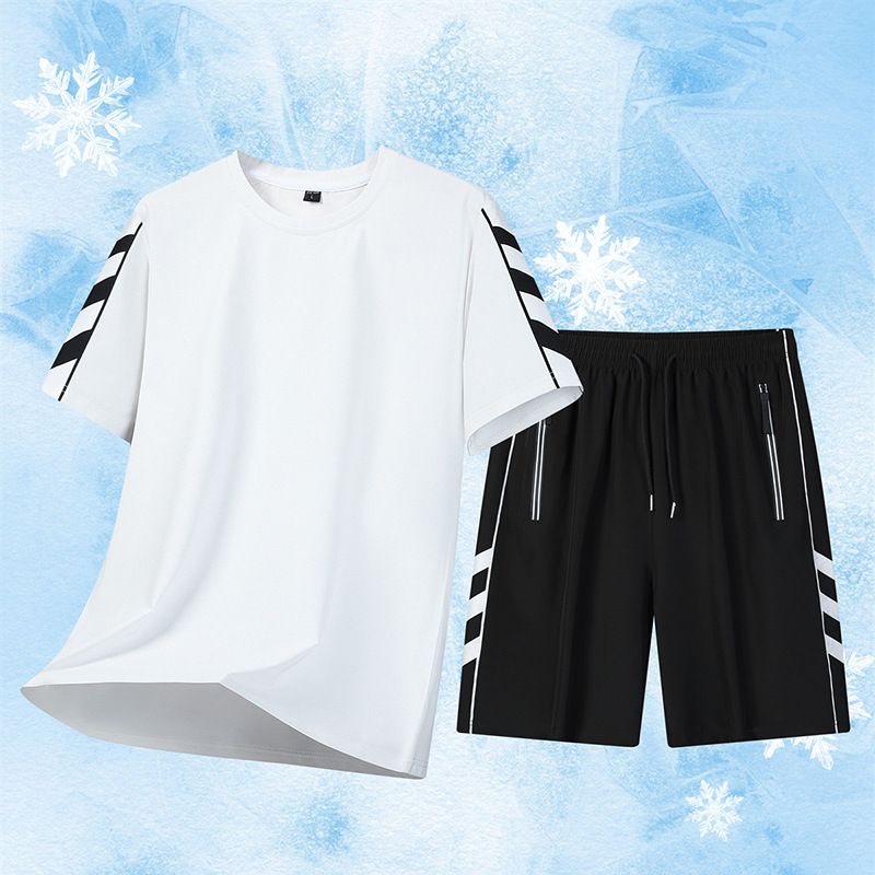 2025 New Running Sports Ice Silk Set Men's Summer Speed Drying Clothes Shorts Short Sleeved Sportswear Five_voghion.com